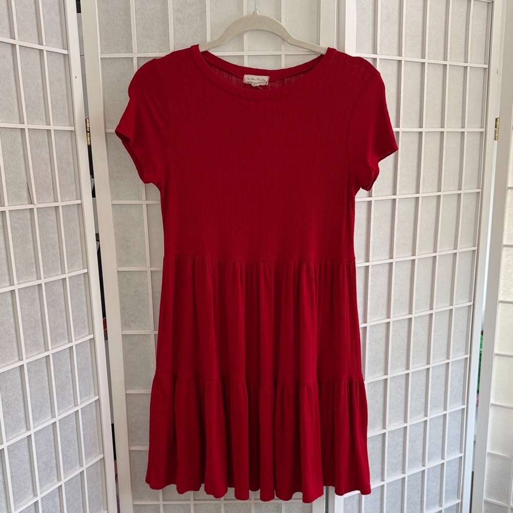 See You Monday Red Mini Short Sleeve Dress Size Medium